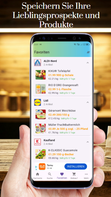 Tono app showing favorite products and flyers